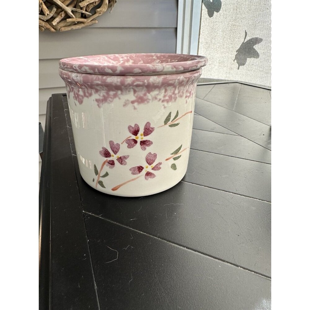 2 Piece Set Crock Pottery Stoneware Cold Hot Dip Appetizer Sponge Pink Heart